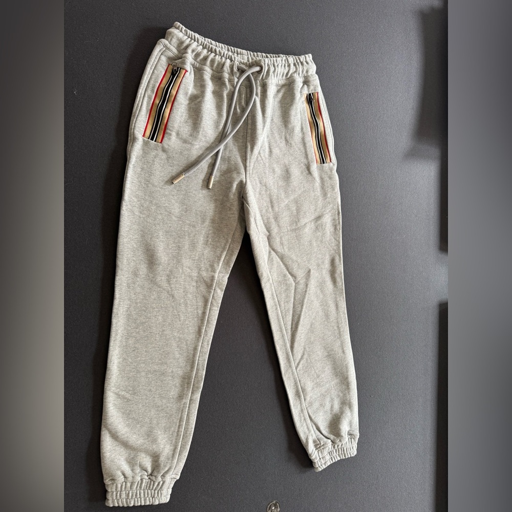 Burberry Light Gray Sweatpants with Signature Striped Trim